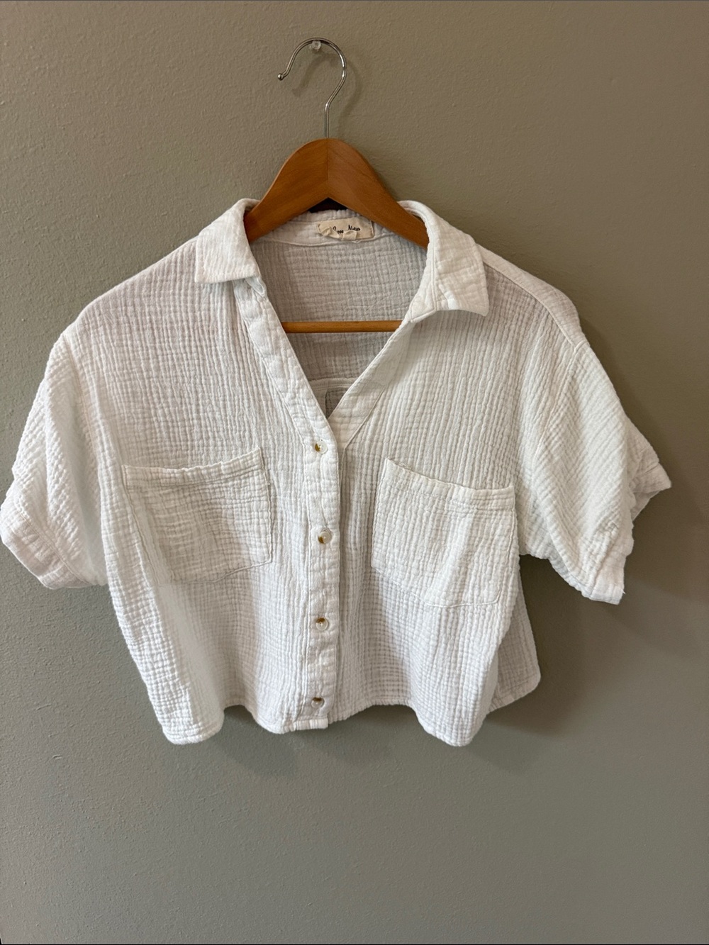 Love Notes White Gauze Cropped Button-Down Shirt